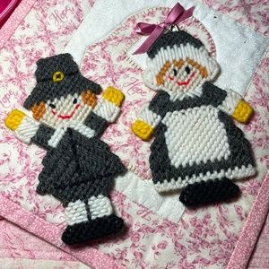 Vintage Cross Stitched Pilgrim Magnets